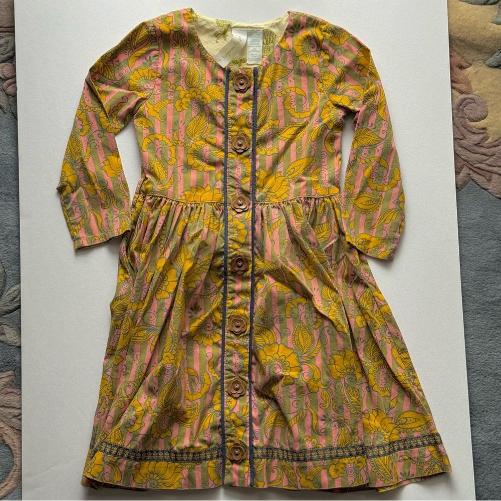 Matilda Jane Paisley Stripe Funky Pattern Pink, Yellow, & Olive Green Dress